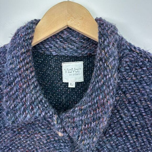 ViaVai Women’s Blue Multicolor Speckled Long Line Mohair Blend Cardigan Sweater - Picture 6 of 11